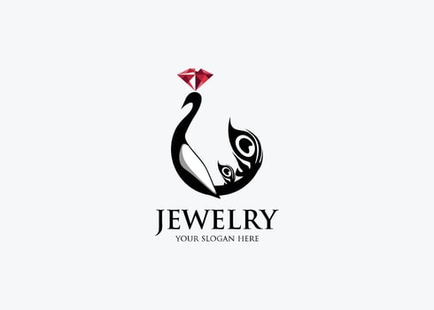 jewelry logo design with a swan and diamond vector