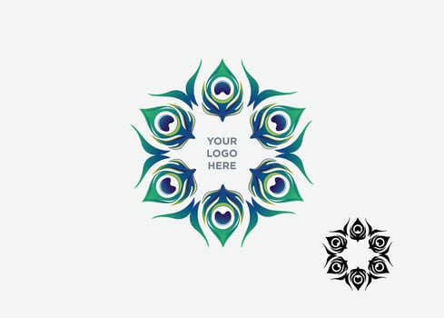 a logo design with a peacock feather in the center vector