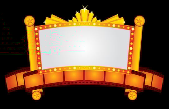 Big gold cinema neon with film strip vector