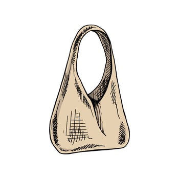 Hand-drawn eco bag sketch. Ecological concept, nature protection, textile linen bag. Colored doodle drawing. Vintage illustration. vector