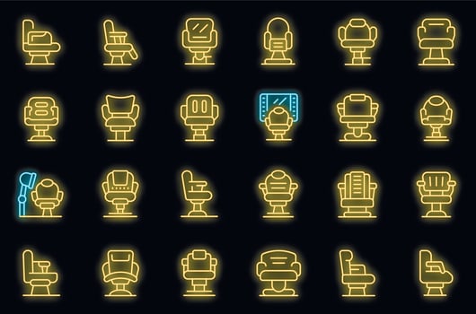 Barber chair icons set vector neon