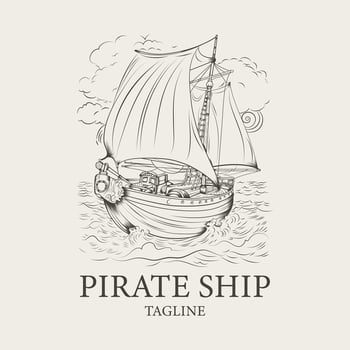 Hand Drawn Vintage Pirate Ship Illustration. Pirate Boat Sketch Drawing. vector