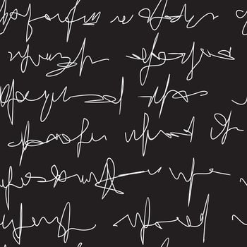 Hand drawn adbstract lines like a words. Black background. White lines. Seamless pattern vector