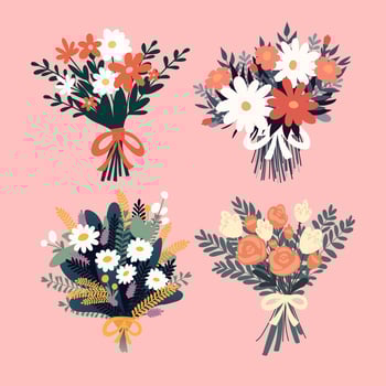Postcard in flat style. A beautiful, lush bouquet of fresh flowers. vector