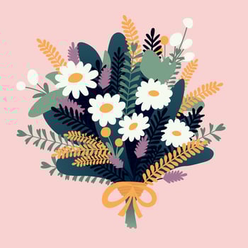 Postcard in flat style. A beautiful, lush bouquet of fresh flowers. vector