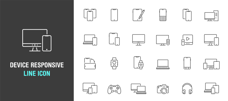 Simple set of device and responsive line icon. Isolated on white background png