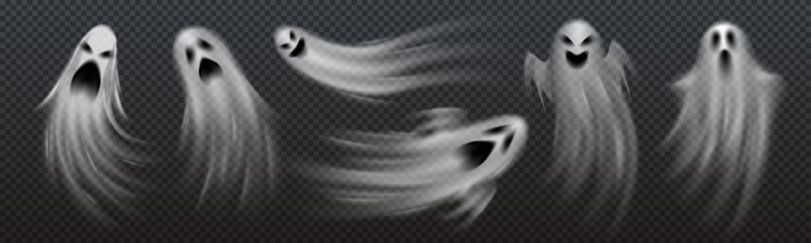 Realistic Halloween ghosts, poltergeist monsters vector