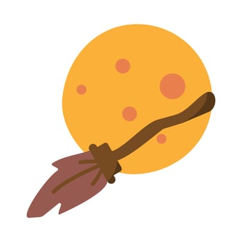 Flying broomstick icon isolated on white background. Witch's Broom. Witchcraft and wizardry logo. Magical item. full moon. Vector illustration. Illustration design in simple and editable style.