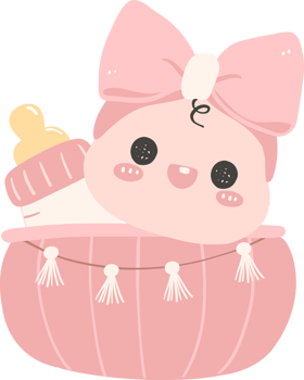Baby in basket, Cute pink baby shower girl png