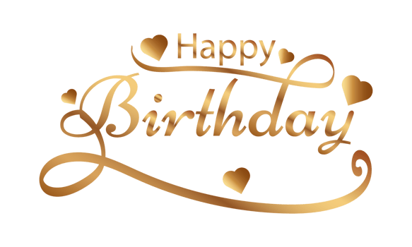 Happy birthday golden text with balloon heart confetti illustration png