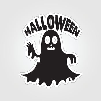 A sticker with a ghost on it, Halloween ghost cartoon character sticker vector