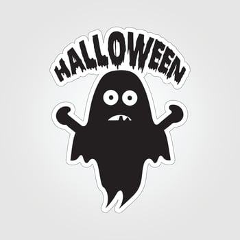 A sticker with a ghost on it, Halloween ghost cartoon character sticker vector