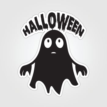 A sticker with a ghost on it, Halloween ghost cartoon character sticker vector