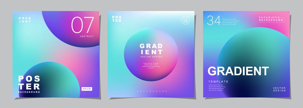 Set of creative covers or posters concept in modern minimal style for corporate identity, branding, social media advertising, promo. Circle design template with dynamic fluid gradient. vector