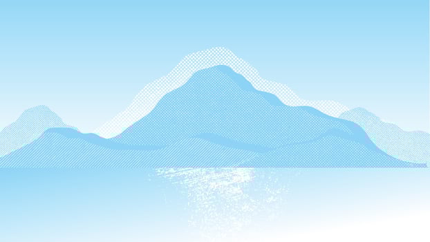 Abstract mountain background vector. Mountain landscape with fading dot effect, iceland, halftone, dot grunge texture. Blue hills art wallpaper design for print, wall art, cover and interior. vector