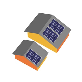 Pv panels on house roof view from above vector isolated on white background. Pv cell, photovoltaic city elements.