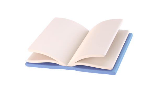 3d icon open book school, diary with white paper blank pages and bookmark. Cartoon minimal style transparent png
