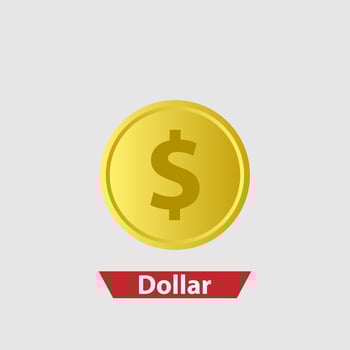 Gold dollar coin. Means of payment, global currency, world economics, finances and investment concept. Isolated vector illustration.