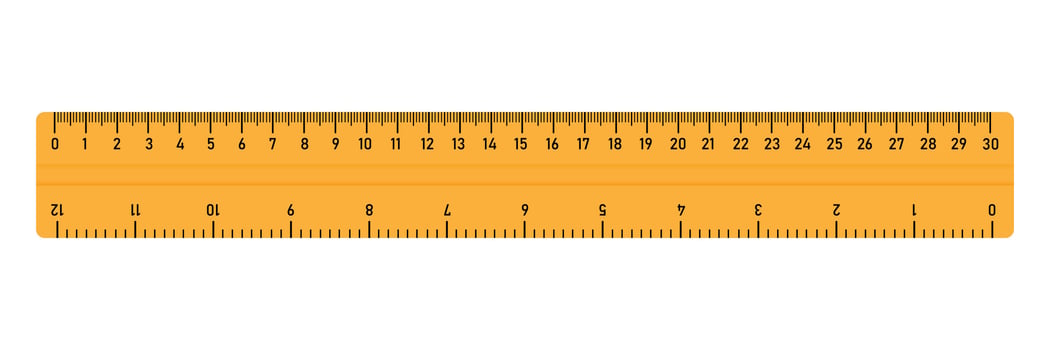 Realistic ruler icon, measuring instrument. 30 cm 12 inch ruler vector