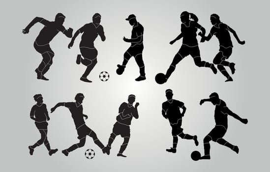 soccer players flat design silhouette vector illustration