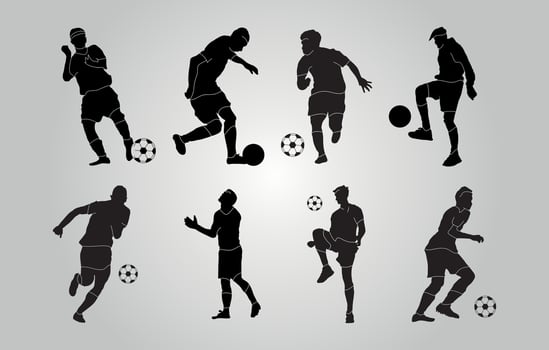 soccer players flat design silhouette vector illustration