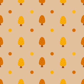 Abstract seamless pattern of tree and leafs in autumn or fall background for design, paper wrap, print in orange color vector