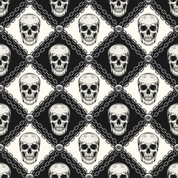 Monochrome geometric pattern with human skulls vector