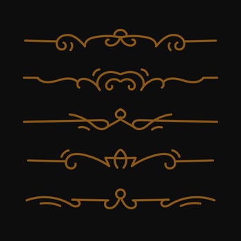 Set of ornamental filigree flourishes and thin dividers. Classical vintage elements, vector illustration