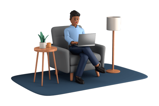 3d businessman executive pose sitting with laptop thinking about idea isolated on transparent background, 3d rendering png