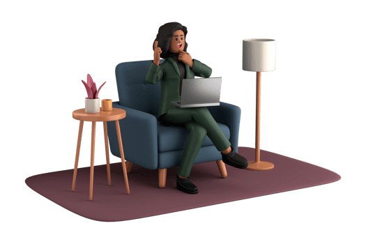 3d business woman executive pose sitting with laptop thinking about idea isolated on transparent background, 3d rendering png