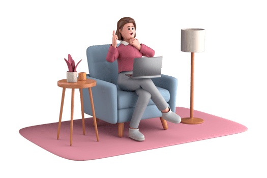 3d business woman executive pose sitting with laptop thinking about idea isolated on transparent background, 3d rendering png