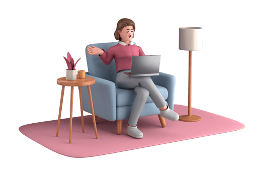 3d business woman executive pose sitting with laptop thinking about idea isolated on transparent background, 3d rendering png