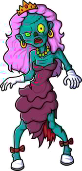 Spooky zombie queen cartoon character on white background vector