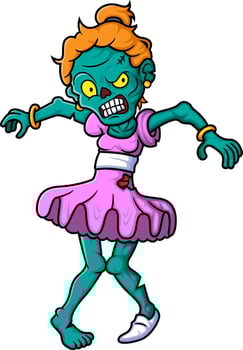 Spooky zombie ballerina cartoon character on white background vector