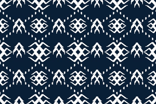 abstract ikat art seamless pattern Elephant embroidery on a blue background aztec geometric art print design for rugs, wallpapers, clothing, wraps, fabrics, covers, textiles vector