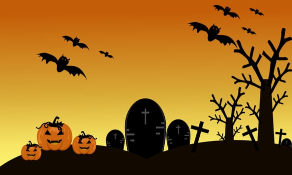 Halloween cemetery night background. Pumpkins. Realistic illustration. vector