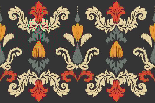 Ikat floral paisley embroidery on black background.geometric ethnic oriental pattern traditional.Aztec style abstract vector illustration.design for