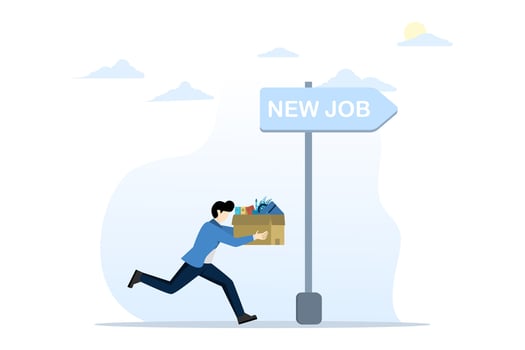 concept of change to a new job, career or opportunity, new challenge to success, increase or advancement, recruitment or employment, entrepreneurial employee brings change to a new job opportunity. vector