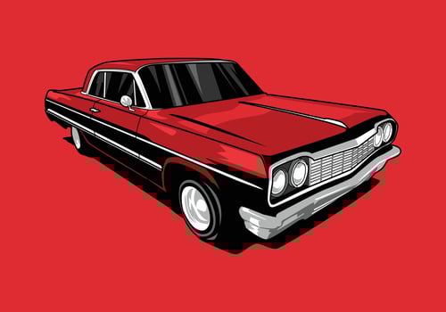 lowrider car. vintage car. red color. graphic vector illustration.