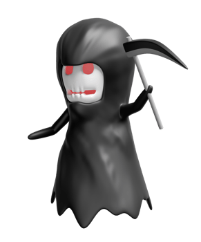 3d halloween holiday party with grim reaper, scythe isolated. 3d render illustration png