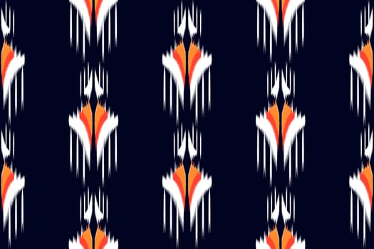 Seamless pattern of ikat paisley, traditional seamless pattern, black background. Aztec style, abstract embroidery, vector design for print fabric texture.