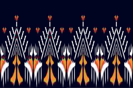 Seamless pattern of ikat paisley, traditional seamless pattern, black background. Aztec style, abstract embroidery, vector design for print fabric texture.