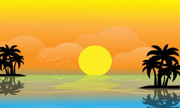 natural beach and sunset vector
