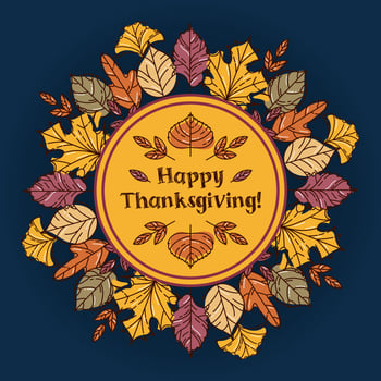 Happy Thanksgiving. Wreath made of colorful modern autumn leaf. Maple and rowan, ginkgo biloba, oak. Family traditions. Vintage illustration in sketch style. Frame for stickers, posters, postcards. vector