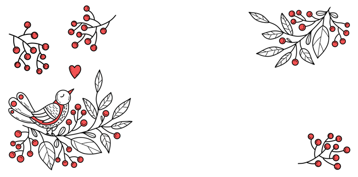 folk Christmas banner  with bird on branch with berries png