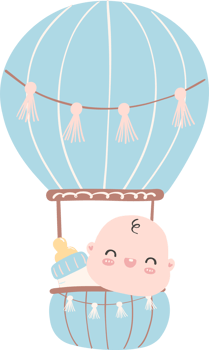 Baby shower boy, newborn baby in hot air balloon png