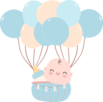 Baby shower boy, newborn baby in hot air balloon png