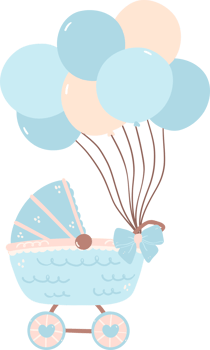 baby shower boy blue pram with balloons png