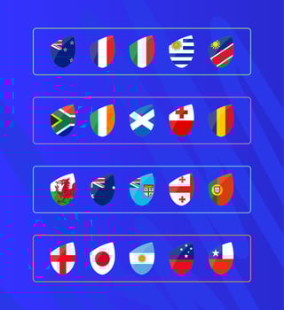 National flags of rugby 2023 participants, flags for international rugby tournament. vector
