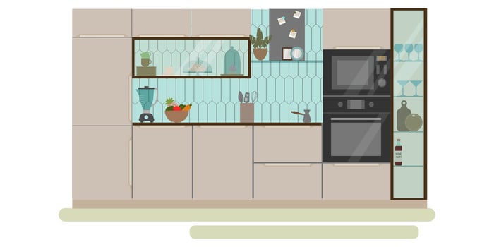 Modern Kitchen Interior Empty No People House Room Flat Vector Illustration